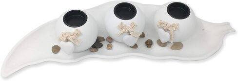 allgala Wooden Candle Holder Tray 3 Ball Orbs Set Tealight Candle Holder Centerpiece with Pebbles on Leaf Tray for Coffee Table Dining Table Accents Bowl for Living Room Décor-White-HD90402 in Saudi Arabia