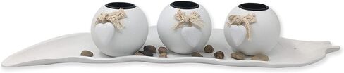 allgala Wooden Candle Holder Tray 3 Ball Orbs Set Tealight Candle Holder Centerpiece with Pebbles on Leaf Tray for Coffee Table Dining Table Accents Bowl for Living Room Décor-White-HD90402 in Saudi Arabia