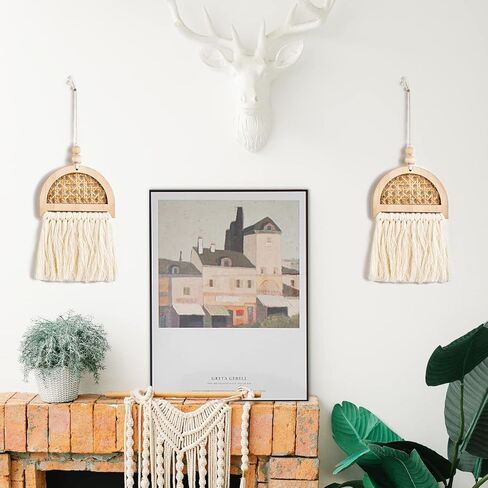 Gidymic Macrame Wall Hanging 2 Pcs Boho Home Decor Chic Bohemian Decoration for Bedroom Living Room Apartment Dorm Small Size 13" L x 5.5" W in Saudi Arabia