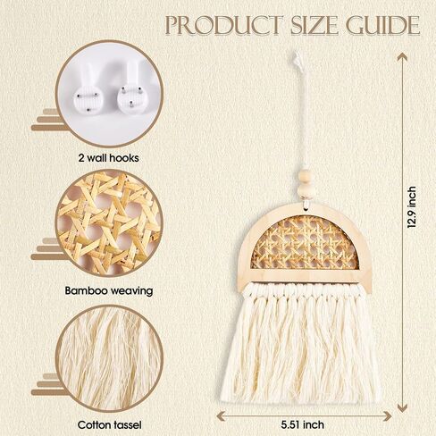 Gidymic Macrame Wall Hanging 2 Pcs Boho Home Decor Chic Bohemian Decoration for Bedroom Living Room Apartment Dorm Small Size 13" L x 5.5" W in Saudi Arabia