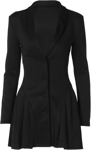 CORIRESHA Women's Elegant Deep V-Neck Long Sleeve Button Pleated Mini Blazer Dress in Saudi Arabia