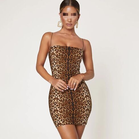 y2k مثير النمر طباعة بلا أكمام bodycon الخروج Cheetah طباعة فستان الصيف فستان طباعة الفستان النمر الصيف in Kuwait