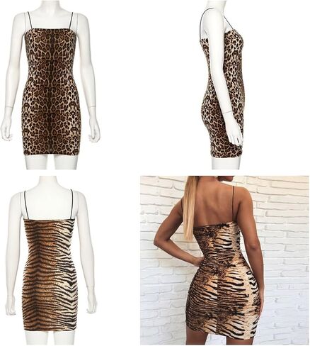 y2k مثير النمر طباعة بلا أكمام bodycon الخروج Cheetah طباعة فستان الصيف فستان طباعة الفستان النمر الصيف in Kuwait