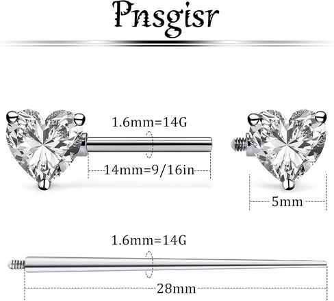 F136 Titanium داخليًا متمة 14G حلقات مجوهرات ثقب الحلمة 14 Gauge 14mm Bars Cute Multicolor Heart Diamond Barbells for Women in Kuwait