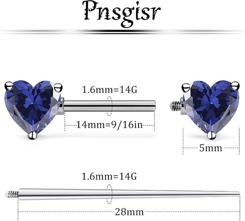 F136 Titanium داخليًا متمة 14G حلقات مجوهرات ثقب الحلمة 14 Gauge 14mm Bars Cute Multicolor Heart Diamond Barbells for Women in Kuwait
