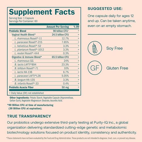 True Grace One Daily Women’s Probiotic - 60 Vegetarian Capsules - Digestive, Vaginal & Immune Health - Organic, Gluten Free, Dairy Free, Soy Free - 60 Servings in Saudi Arabia
