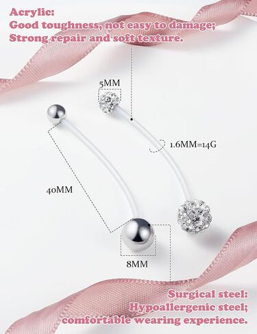 PRJNDJW BELLY BUNTINGE RING 14 مم حلقات بطن طويلة الفولاذ الجراحي للنساء للنساء حلقات بطن حلقات زر بطن طويلة طويلة CZ 14G حلقة السرة الخارجي/الداخلي حلقات زر البطن in Saudi Arabia