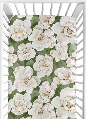 Sweet Jojo Designs Sage Green Boho Flower Floral Girl Fitted Mini Crib Sheet Baby Nursery Infant Newborn Bed Room Portable Pack n Play Mattress Shabby Chic Bohemian Watercolor Garden Nature Modern in Saudi Arabia