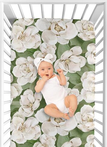 Sweet Jojo Designs Sage Green Boho Flower Floral Girl Fitted Mini Crib Sheet Baby Nursery Infant Newborn Bed Room Portable Pack n Play Mattress Shabby Chic Bohemian Watercolor Garden Nature Modern in Saudi Arabia