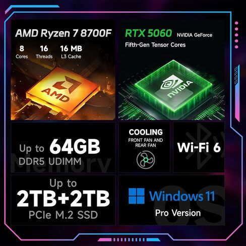 كمبيوتر مكتبي HP Victus 15L Ryzen 7 RTX 4060 Premium للألعاب، AMD Ryzen 7 5700G (Beats Intel i7-12650H)، GeForce RTX 4060، ذاكرة الوصول العشوائي 16 جيجابايت، 1 تيرابايت SSD، RJ45، HDMI، منفذ DP، Wi-Fi 6، Windows 11 Pro، أبيض in Saudi Arabia