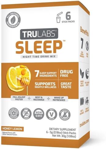 TRULABS Sleep - Honey Lemon. Sugar Free Sleep Drink. Each Serving Contains: Magnesium, GABA, Passionflower, Valerian Root, Ashwagandha Root & Lemon Balm Leaf Extracts, with 3mg Melatonin (6ct) in Saudi Arabia
