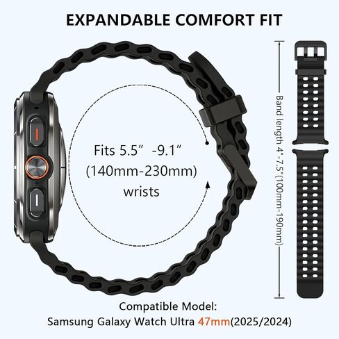 أحزمة سيليكون رياضية متوافقة مع ساعة Samsung Galaxy Watch Ultra 47 مم (2024)، سوار معصم مسامي مقاوم للماء وحزام سيليكون ناعم بديل للنساء والرجال in Kuwait