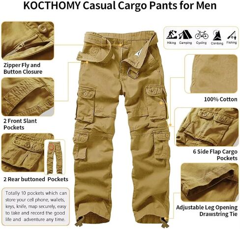 Kocthomy سراويل شحن غير رسمية للرجال سراويل عمل قطنية فضفاضة تكتيكية مع جيوب متعددة لا حزام in Kuwait