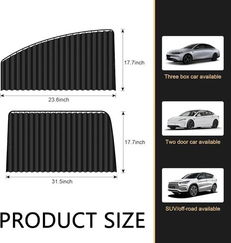 2 PCS Car Window Shades, Retractable Car Side Window Sun Shade, Summer Sun Blocker Automotive Privacy Curtains, Fit for Front Side Windows (Black) in Kuwait