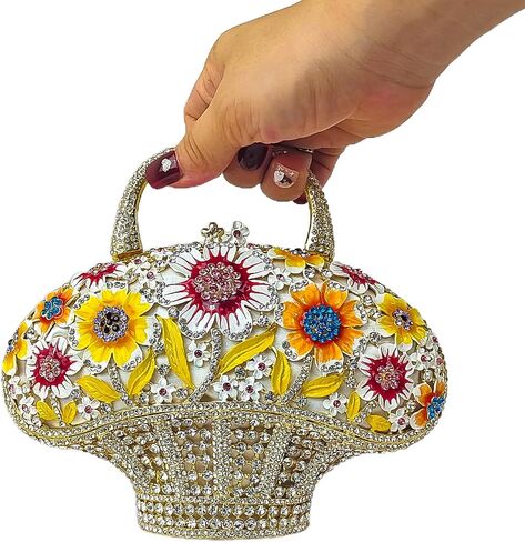 Fancy Vintage Flower Crystal Clutch Sunflower Basket Rhinestone Purse Women Evening Bag Party Cocktail Bag in Saudi Arabia