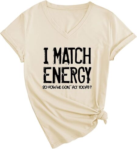 Womens Tops I Match Energy Shirt Funny Graphic Tees Inspirational T Shirt V Neck Short Sleeve Blouse in Kuwait