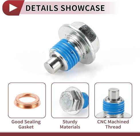 1 Set Oil Drain Plug for Nissan for Infiniti Oil Pan Drain Bolt Screw Thread Repair with Gasket No.1102601M02 White Metal Magnetic M12x1.25 in Saudi Arabia
