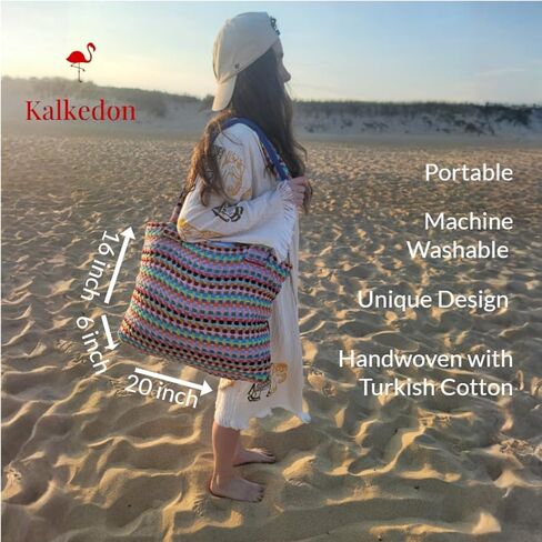 Large Boho Beach Tote Bag Handwoven Turkish Cotton Multicolor Summer Shoulder Bag Made for Travel Fits Towels Swimsuits Lightweight Machine Washable Eco Friendly in Saudi Arabia
