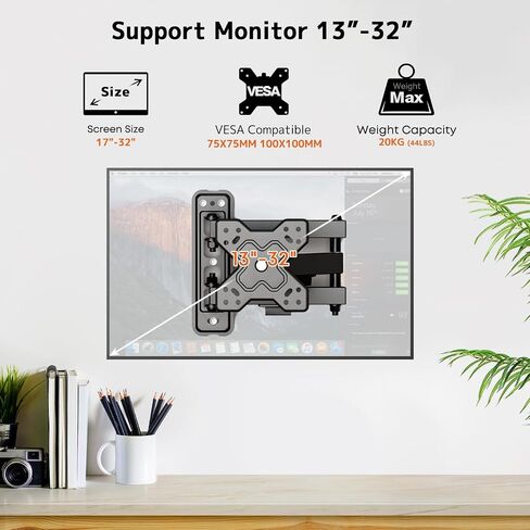 PUTORSEN Echo Show 15 حامل دوار وإمالة، دوران شاشة 360 درجة، عرض Echo Show 15 قابل للتعديل، يحمل ما يصل إلى 5.5 رطل، أسود in Kuwait