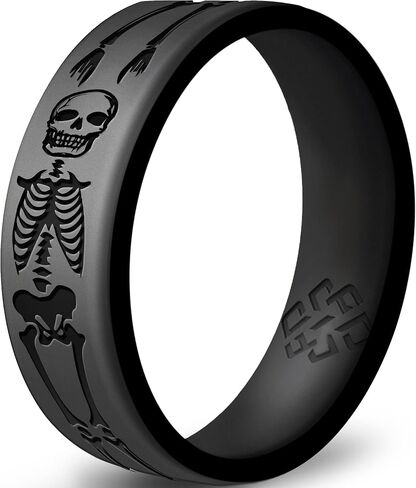 Knot Theory Skulls Skeletons Silicone Ring for Men and Women - Silicone Wedding Band for Sports Activities, Breathable Comfort Fit 6mm Bandwidth in Saudi Arabia