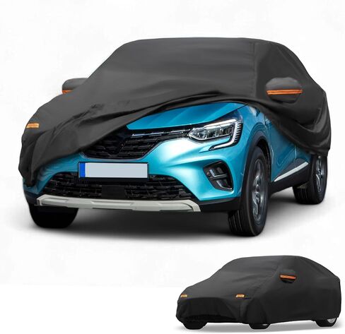All-Weather Waterproof Car Cover - UV-Resistant Outdoor Full Exterior Protection for Renault Captur 2013-2021 190T-PU Black with Right Side Zipper in Saudi Arabia