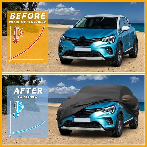 All-Weather Waterproof Car Cover - UV-Resistant Outdoor Full Exterior Protection for Renault Captur 2013-2021 190T-PU Black with Right Side Zipper in Saudi Arabia