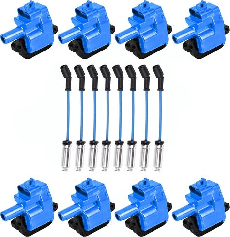 ENA Set of 8 Professional Ignition Coil and 7mm Blue Wire Set Compatible with Cadillac Chevrolet GMC Pontiac Workhorse Custom Chassis CTS B7 C6500 Topkick Firebird 5.7L 7.4L 7.2L Replacement for UF192 in Saudi Arabia