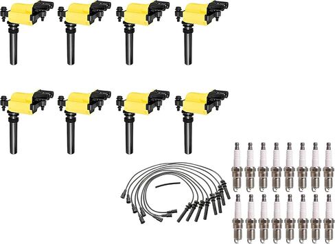 ENA Set of 8 Yellow Ignition Coil Pack with Wire Set and 16 Spark Plug Compatible with Chrysler Dodge Jeep Magnum Grand Cherokee 300 5.7L V8 Replacement for UF378 GN10372 C648 56028394AD C1414 570 in Saudi Arabia