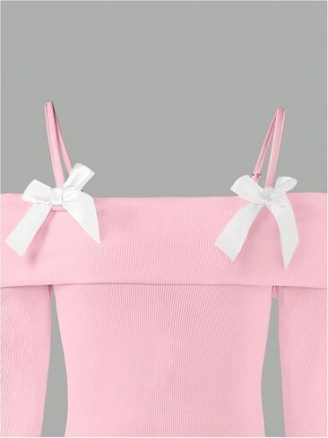 Verdusa Girl's Bowknot Off The Shoulder Cami Tops Ribbed Foldover Flare Sleeve T Shirt in Saudi Arabia