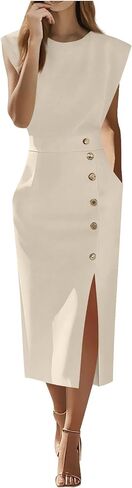 Women Cap Sleeve Midi Dress Side Split Round Neck Business عرض عارض in Saudi Arabia