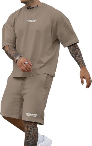 Ryehack Men's 2 Piece Outfits Short Sleeve Crew Neck Summer T Shirt and Drawstring Casual Track Shorts Sportswear Sets in Kuwait