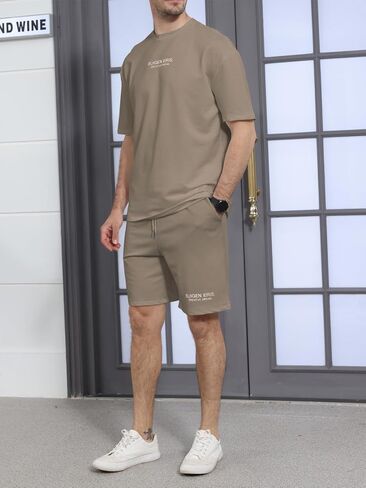 Ryehack Men's 2 Piece Outfits Short Sleeve Crew Neck Summer T Shirt and Drawstring Casual Track Shorts Sportswear Sets in Kuwait