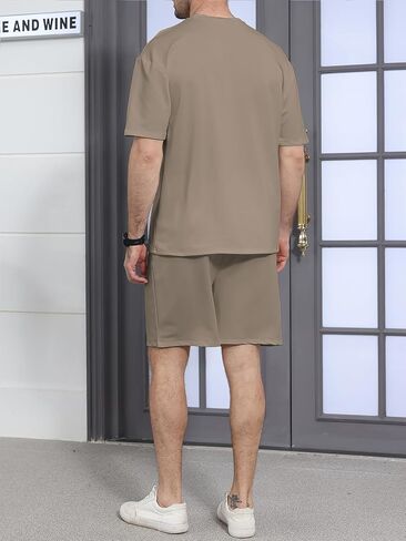 Ryehack Men's 2 Piece Outfits Short Sleeve Crew Neck Summer T Shirt and Drawstring Casual Track Shorts Sportswear Sets in Kuwait