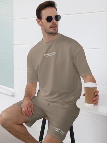 Ryehack Men's 2 Piece Outfits Short Sleeve Crew Neck Summer T Shirt and Drawstring Casual Track Shorts Sportswear Sets in Kuwait