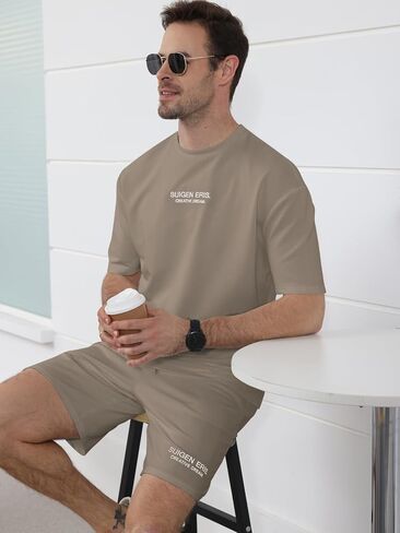 Ryehack Men's 2 Piece Outfits Short Sleeve Crew Neck Summer T Shirt and Drawstring Casual Track Shorts Sportswear Sets in Kuwait