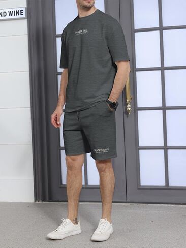 Ryehack Men's 2 Piece Outfits Short Sleeve Crew Neck Summer T Shirt and Drawstring Casual Track Shorts Sportswear Sets in Kuwait