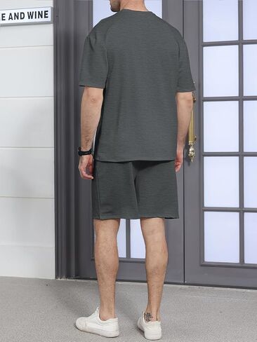Ryehack Men's 2 Piece Outfits Short Sleeve Crew Neck Summer T Shirt and Drawstring Casual Track Shorts Sportswear Sets in Kuwait