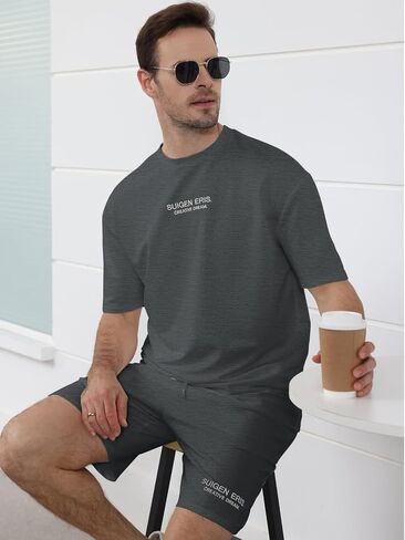 Ryehack Men's 2 Piece Outfits Short Sleeve Crew Neck Summer T Shirt and Drawstring Casual Track Shorts Sportswear Sets in Kuwait