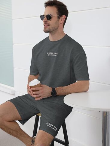 Ryehack Men's 2 Piece Outfits Short Sleeve Crew Neck Summer T Shirt and Drawstring Casual Track Shorts Sportswear Sets in Kuwait