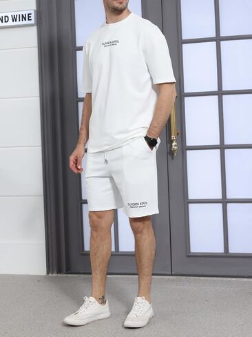 Ryehack Men's 2 Piece Outfits Short Sleeve Crew Neck Summer T Shirt and Drawstring Casual Track Shorts Sportswear Sets in Kuwait