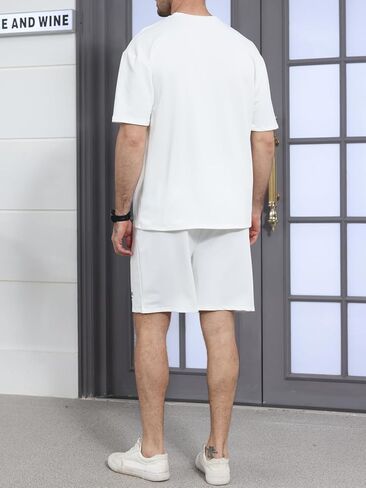 Ryehack Men's 2 Piece Outfits Short Sleeve Crew Neck Summer T Shirt and Drawstring Casual Track Shorts Sportswear Sets in Kuwait