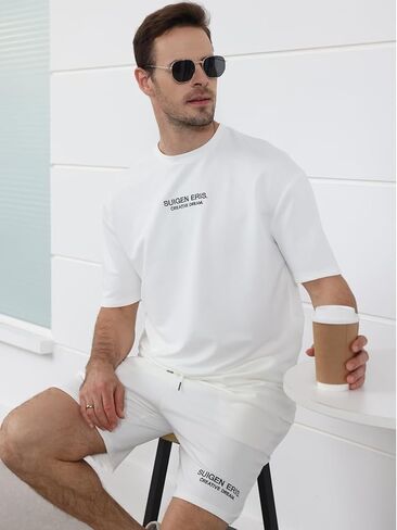 Ryehack Men's 2 Piece Outfits Short Sleeve Crew Neck Summer T Shirt and Drawstring Casual Track Shorts Sportswear Sets in Kuwait