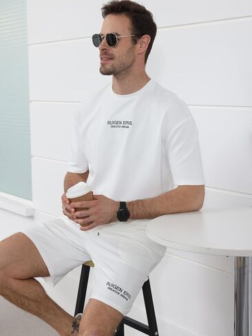 Ryehack Men's 2 Piece Outfits Short Sleeve Crew Neck Summer T Shirt and Drawstring Casual Track Shorts Sportswear Sets in Kuwait