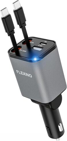 Flexino Retractable Car Charger 4 in 1, Car Charger for iPhone 16, USB C Car Charger, 69W Fast Charging Car Charger, Compact Car Phone Charger, Fit for iPhone 16/15/14/13/12, Samsung, Red in Saudi Arabia
