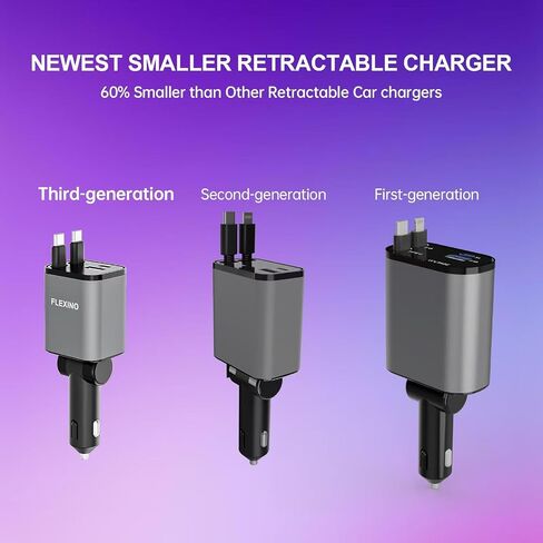 Flexino Retractable Car Charger 4 in 1, Car Charger for iPhone 16, USB C Car Charger, 69W Fast Charging Car Charger, Compact Car Phone Charger, Fit for iPhone 16/15/14/13/12, Samsung, Red in Saudi Arabia