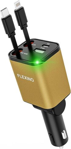 Flexino Retractable Car Charger 4 in 1, Car Charger for iPhone 16, USB C Car Charger, 69W Fast Charging Car Charger, Compact Car Phone Charger, Fit for iPhone 16/15/14/13/12, Samsung, Red in Saudi Arabia