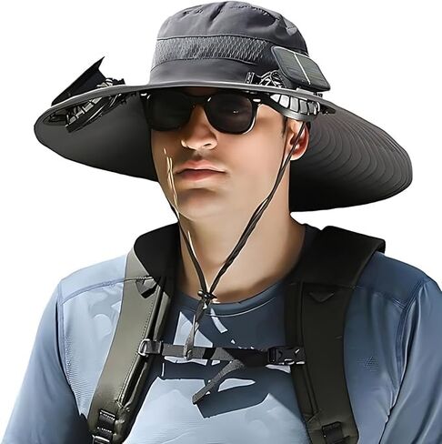 Wide Brim Sun Hat with 2 Solar Fans for Men Women, UPF 50+ Bucket Hat for Hiking, Fishing, Beach, Outdoor in Saudi Arabia