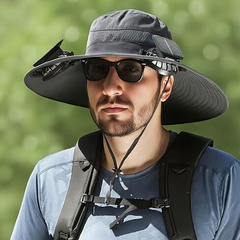 Wide Brim Sun Hat with 2 Solar Fans for Men Women, UPF 50+ Bucket Hat for Hiking, Fishing, Beach, Outdoor in Saudi Arabia