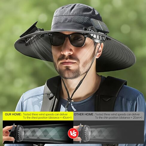 Wide Brim Sun Hat with 2 Solar Fans for Men Women, UPF 50+ Bucket Hat for Hiking, Fishing, Beach, Outdoor in Saudi Arabia