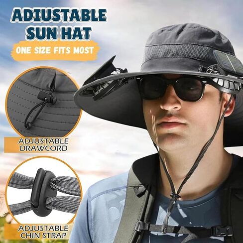 Wide Brim Sun Hat with 2 Solar Fans for Men Women, UPF 50+ Bucket Hat for Hiking, Fishing, Beach, Outdoor in Saudi Arabia